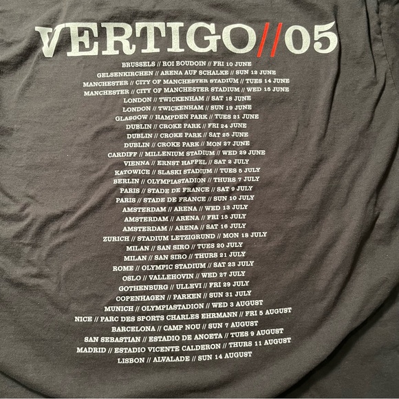 VINTAGE U2 VertigoT-Shirt XL Tour 2005 Gray 2-Sided Cotton American Apparel USA - Picture 4 of 5